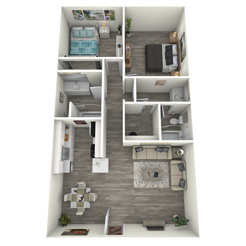 Floor plan for 2 beds, 2 baths, 874 sqft
